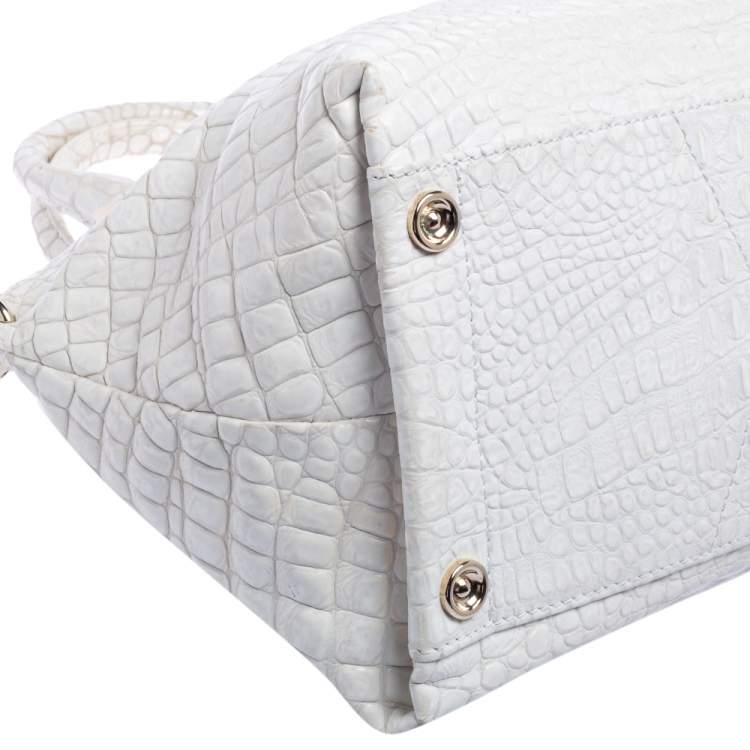 Pre Owned Jimmy Choo White Croc Embossed Leather Romeo Satchel