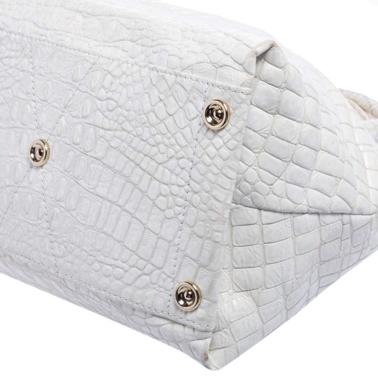 Pre Owned Jimmy Choo White Croc Embossed Leather Romeo Satchel