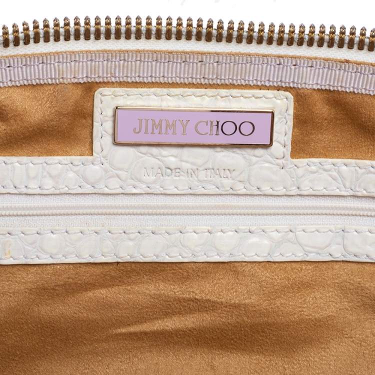 Pre Owned Jimmy Choo White Croc Embossed Leather Romeo Satchel