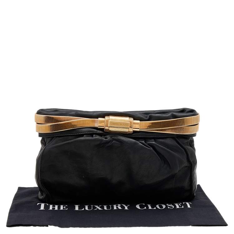Pre Owned Jimmy Choo Black Leather Oversized Chain Zip Clutch