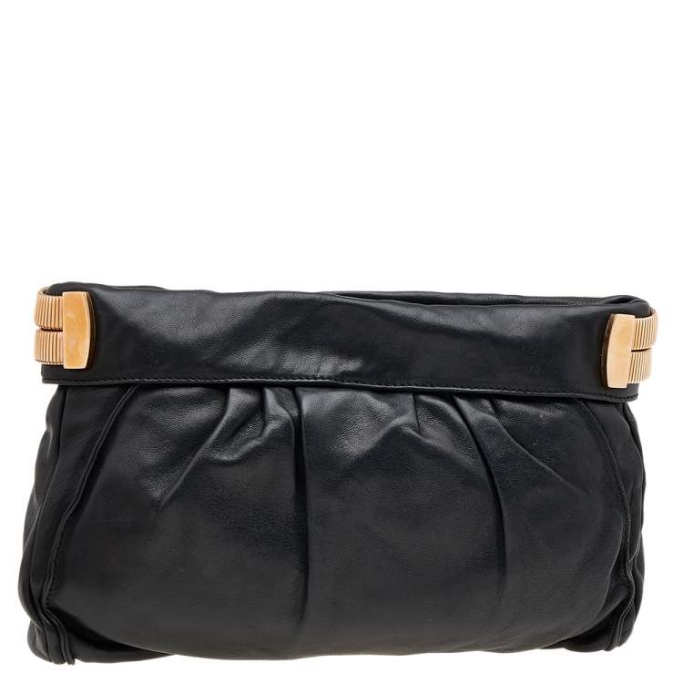Pre Owned Jimmy Choo Black Leather Oversized Chain Zip Clutch