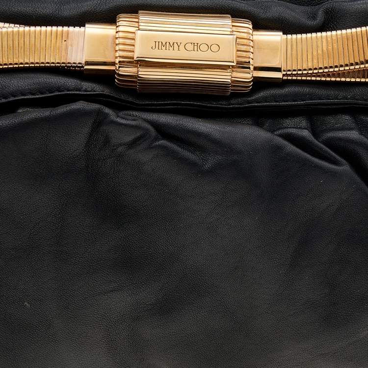 Pre Owned Jimmy Choo Black Leather Oversized Chain Zip Clutch