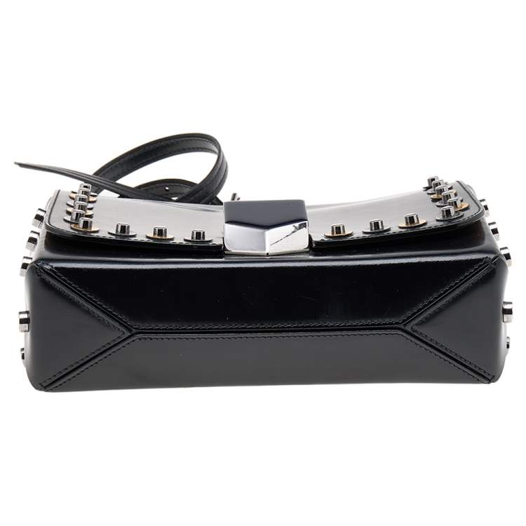 Pre Owned Jimmy Choo Black Leather Studded Flap Lockett Shoulder Bag