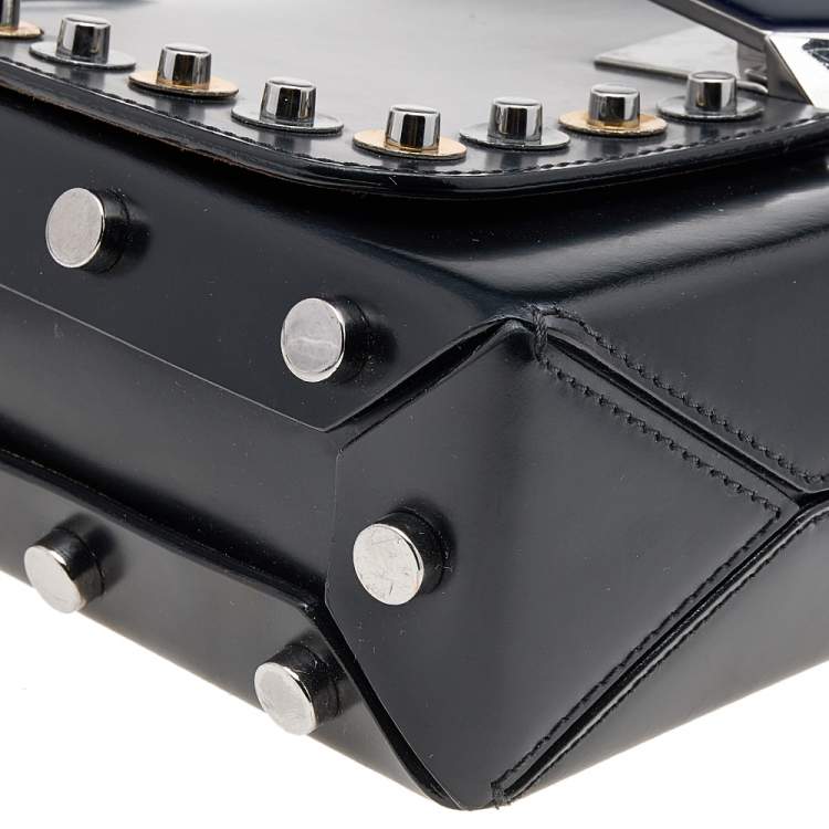Pre Owned Jimmy Choo Black Leather Studded Flap Lockett Shoulder Bag