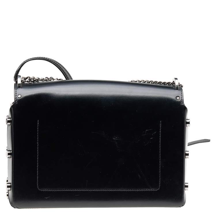 Pre Owned Jimmy Choo Black Leather Studded Flap Lockett Shoulder Bag