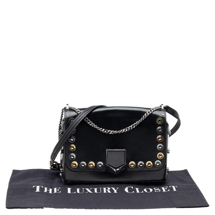 Pre Owned Jimmy Choo Black Leather Studded Flap Lockett Shoulder Bag