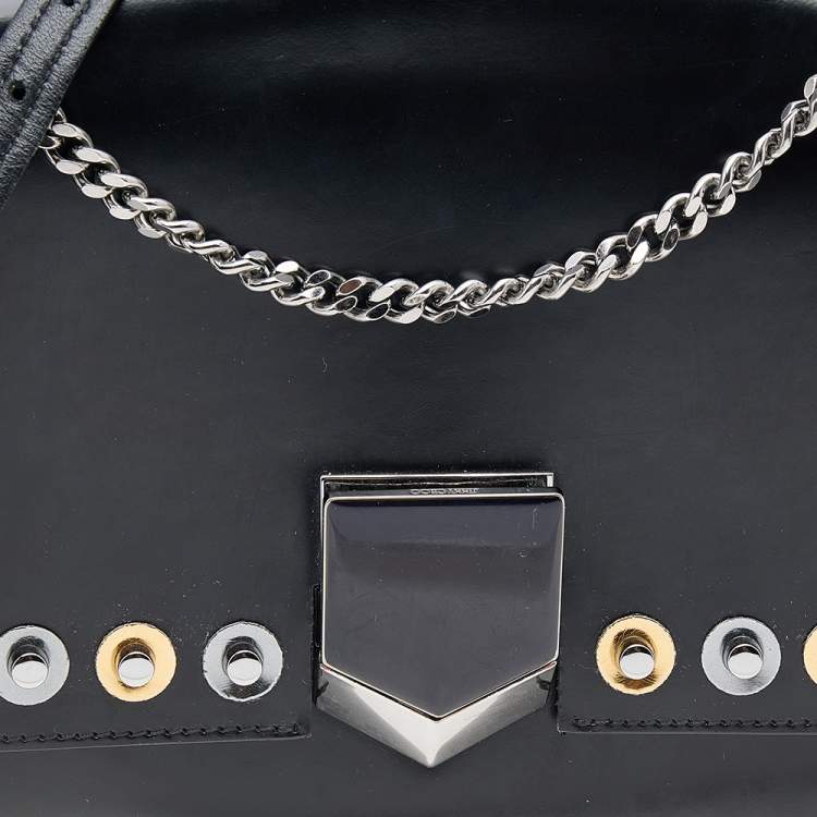 Pre Owned Jimmy Choo Black Leather Studded Flap Lockett Shoulder Bag
