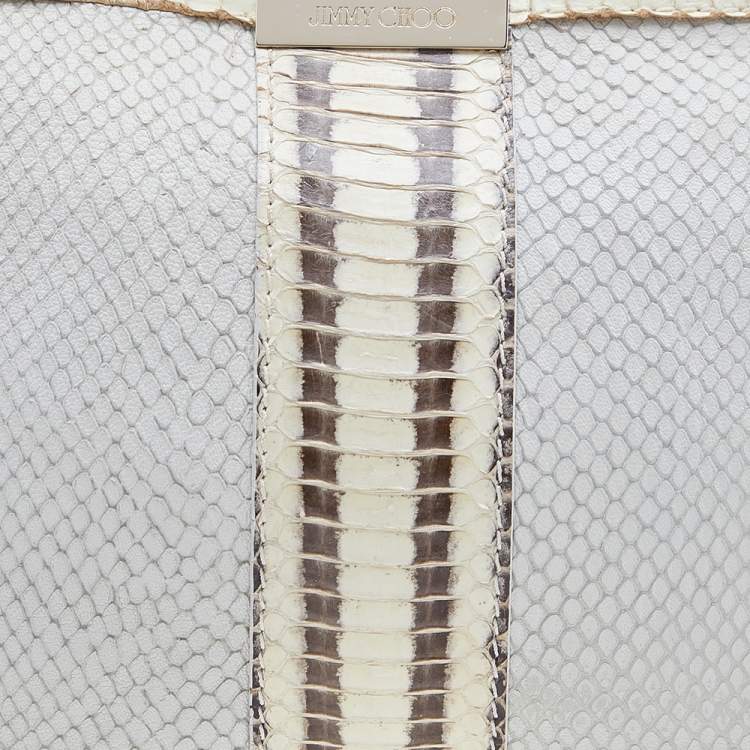 Pre Owned Jimmy Choo Cream Snakeskin and Python Embossed Leather Clutch
