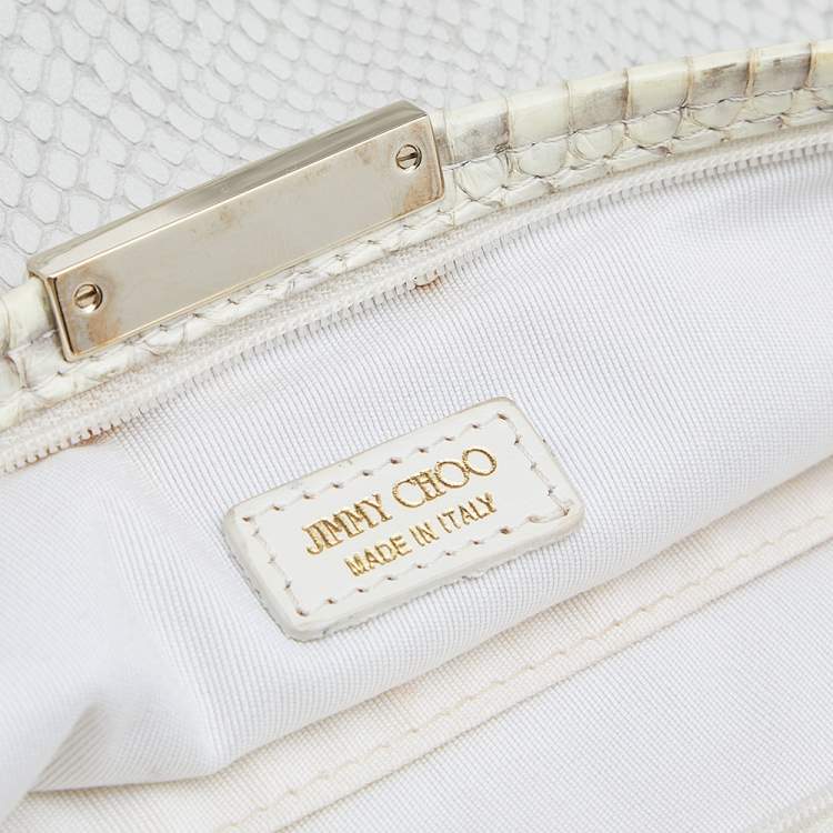 Pre Owned Jimmy Choo Cream Snakeskin and Python Embossed Leather Clutch