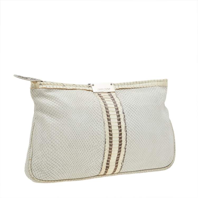 Pre Owned Jimmy Choo Cream Snakeskin and Python Embossed Leather Clutch
