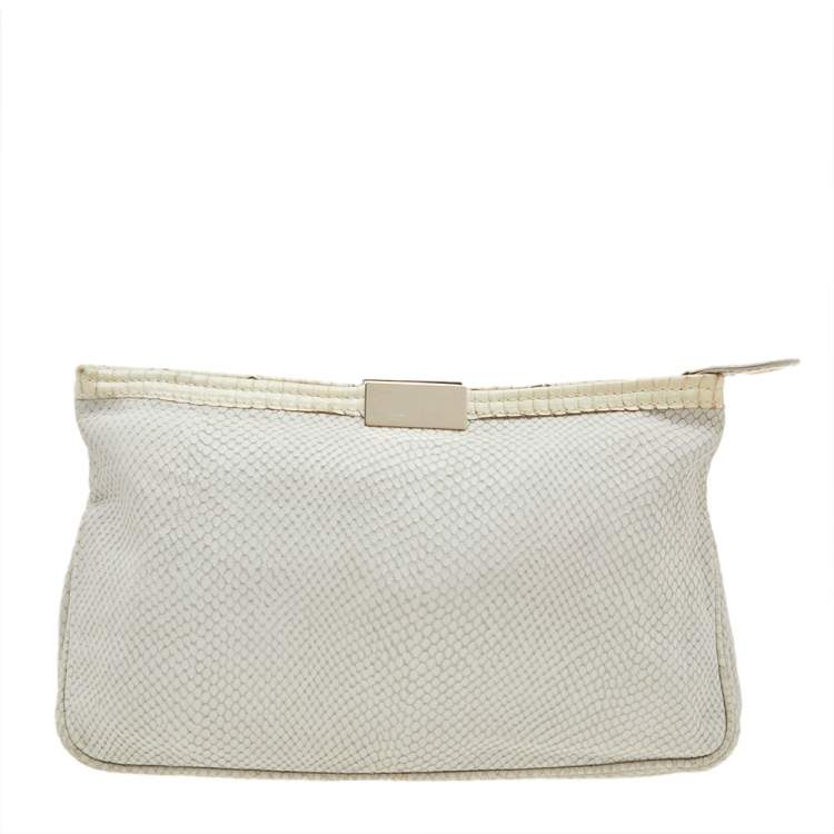 Pre Owned Jimmy Choo Cream Snakeskin and Python Embossed Leather Clutch