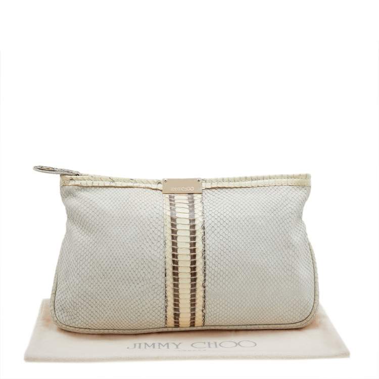 Pre Owned Jimmy Choo Cream Snakeskin and Python Embossed Leather Clutch