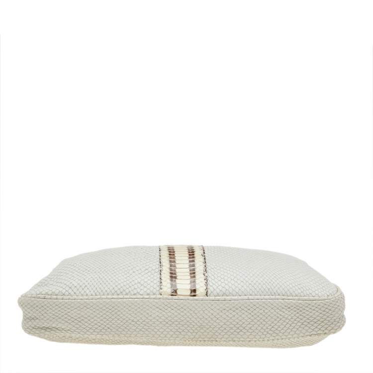 Pre Owned Jimmy Choo Cream Snakeskin and Python Embossed Leather Clutch