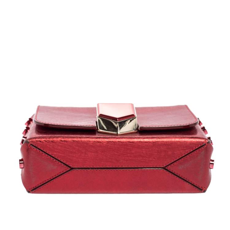 Pre Owned Jimmy Choo Metallic Red Leather Lockett City Shoulder Bag