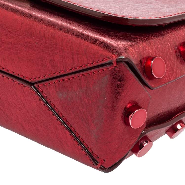 Pre Owned Jimmy Choo Metallic Red Leather Lockett City Shoulder Bag
