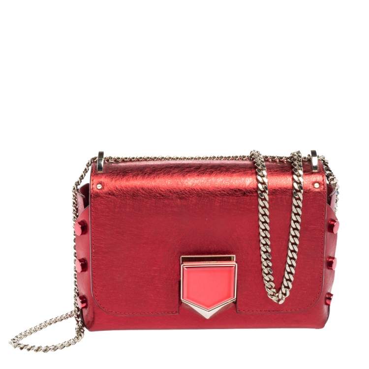 Pre Owned Jimmy Choo Metallic Red Leather Lockett City Shoulder Bag