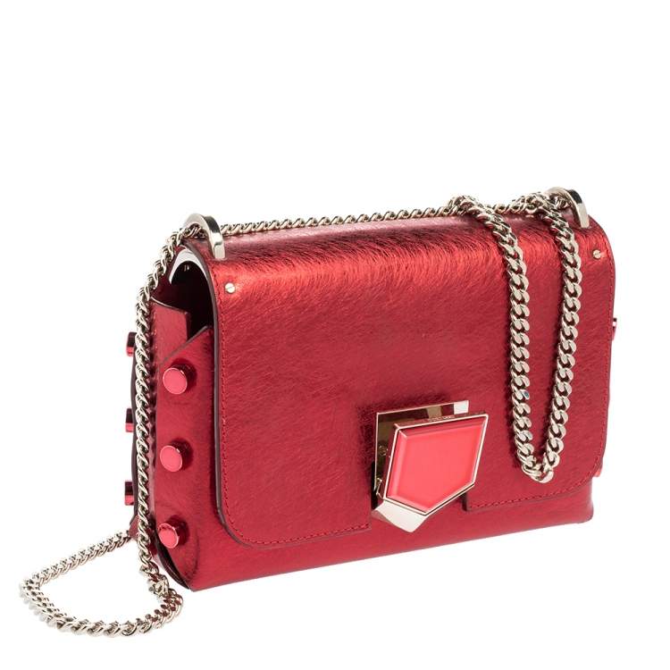 Pre Owned Jimmy Choo Metallic Red Leather Lockett City Shoulder Bag
