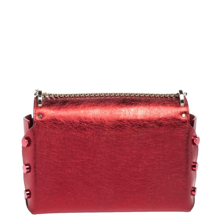 Pre Owned Jimmy Choo Metallic Red Leather Lockett City Shoulder Bag