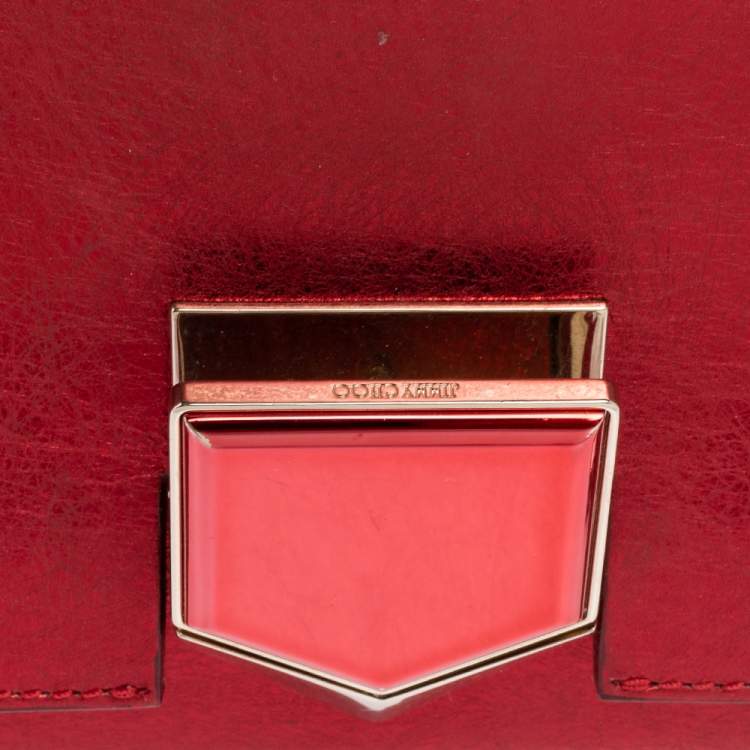 Pre Owned Jimmy Choo Metallic Red Leather Lockett City Shoulder Bag