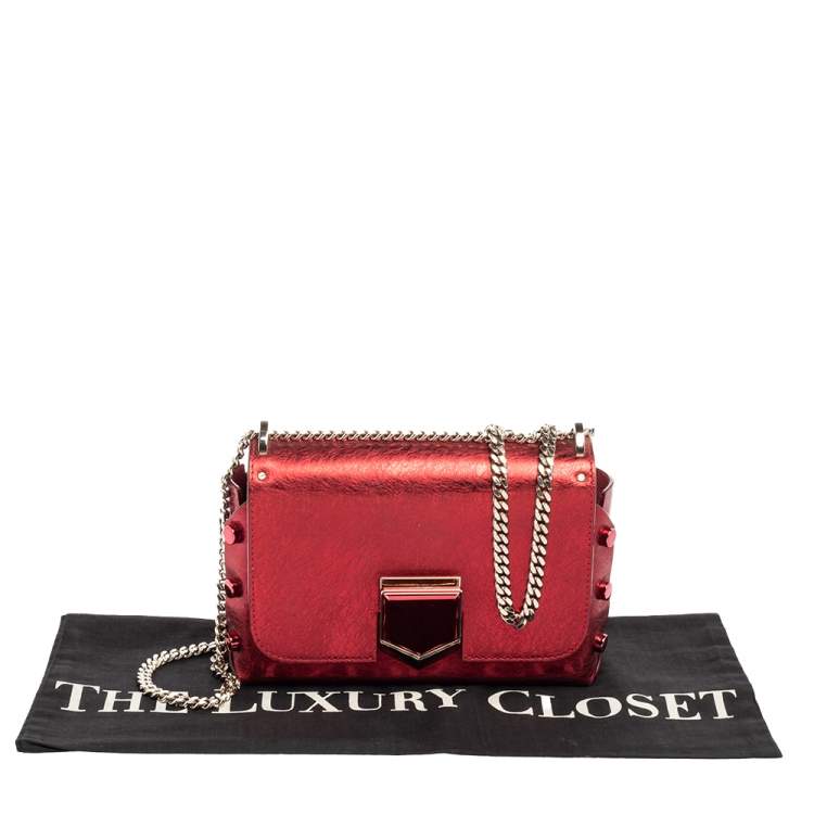 Pre Owned Jimmy Choo Metallic Red Leather Lockett City Shoulder Bag