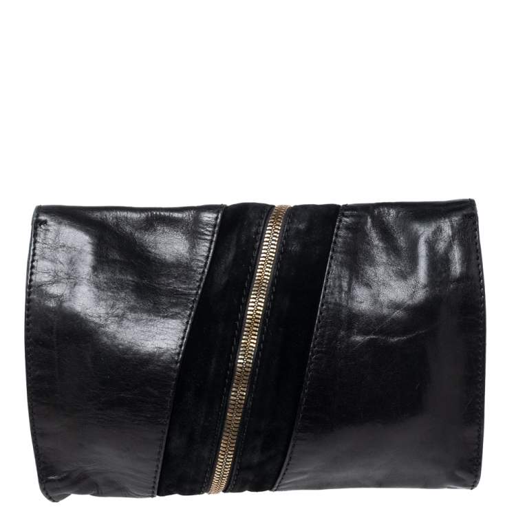 Pre Owned Jimmy Choo Black Suede and Leather Martha Clutch