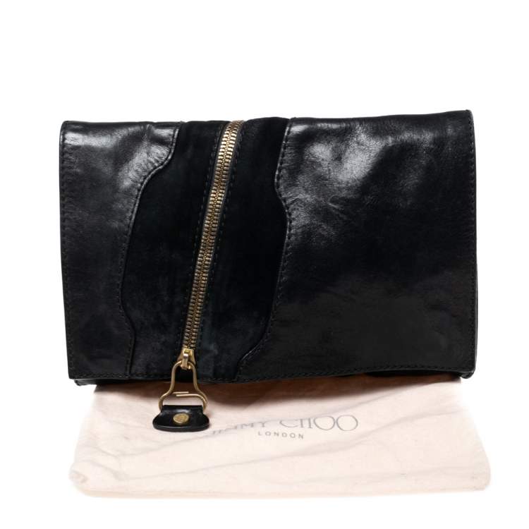 Pre Owned Jimmy Choo Black Suede and Leather Martha Clutch