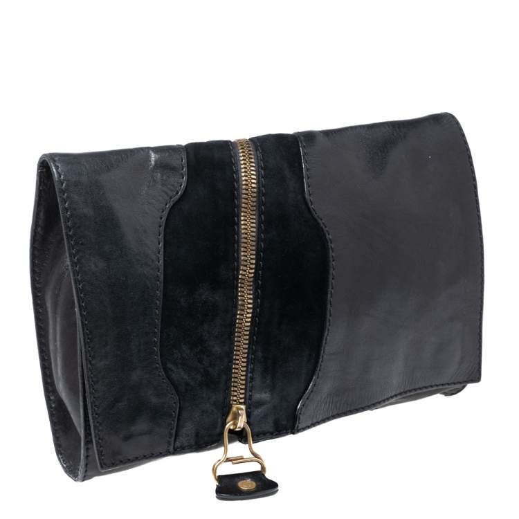 Pre Owned Jimmy Choo Black Suede and Leather Martha Clutch