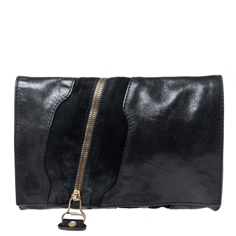 Pre Owned Jimmy Choo Black Suede and Leather Martha Clutch