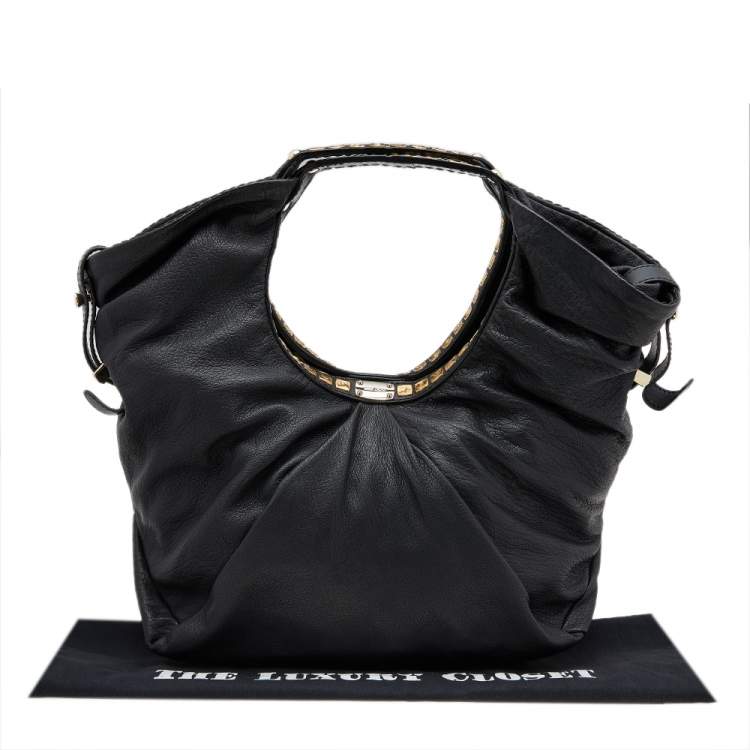 Pre Owned Jimmy Choo Black Leather Embellished Hobo