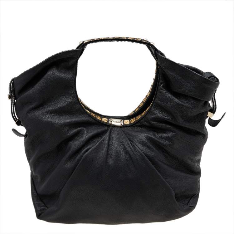 Pre Owned Jimmy Choo Black Leather Embellished Hobo