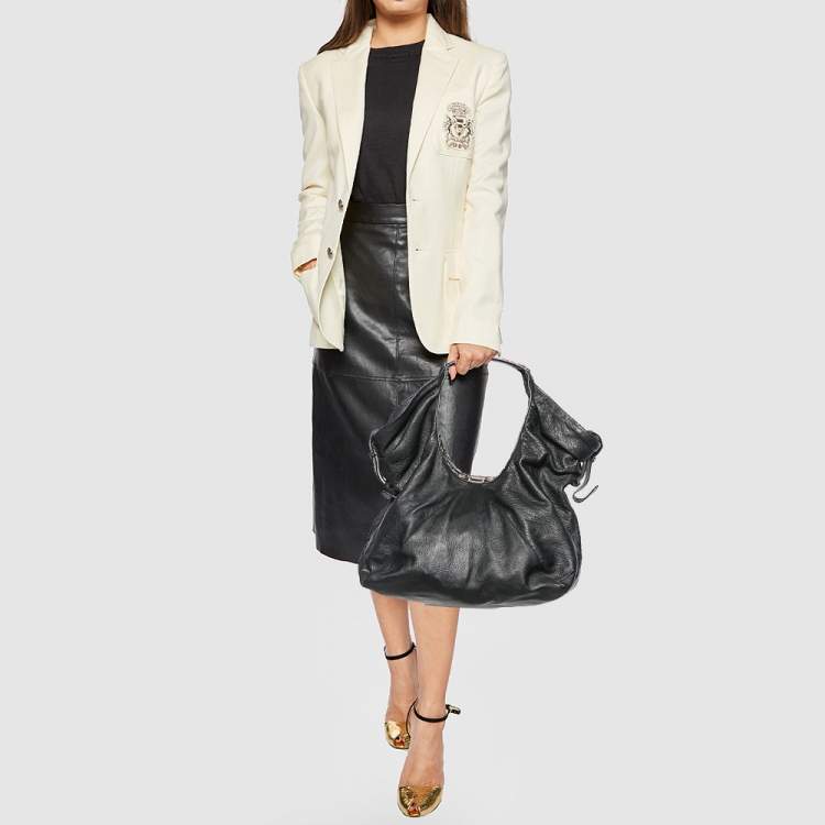 Pre Owned Jimmy Choo Black Leather Embellished Hobo