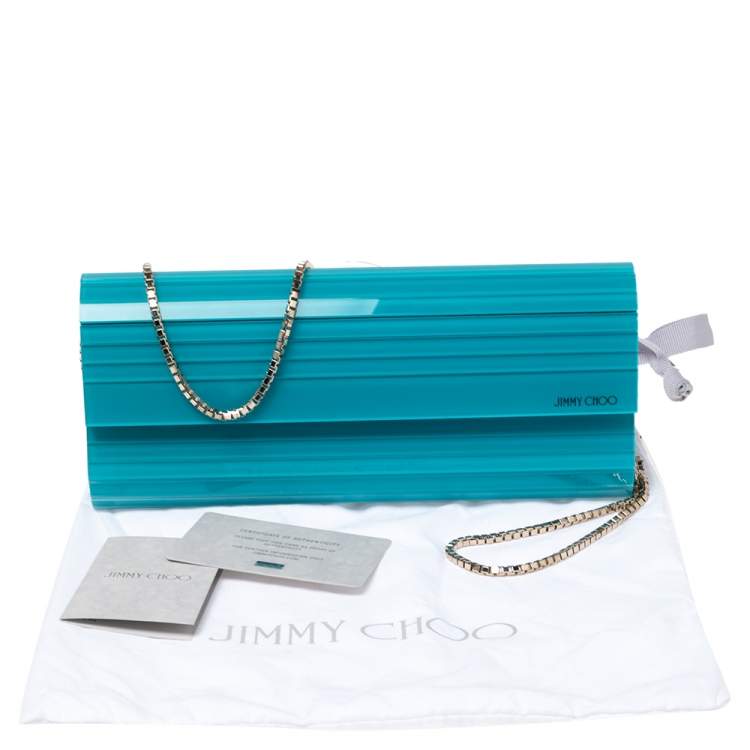 Pre Owned Jimmy Choo Teal Blue Acrylic Sweetie Clutch