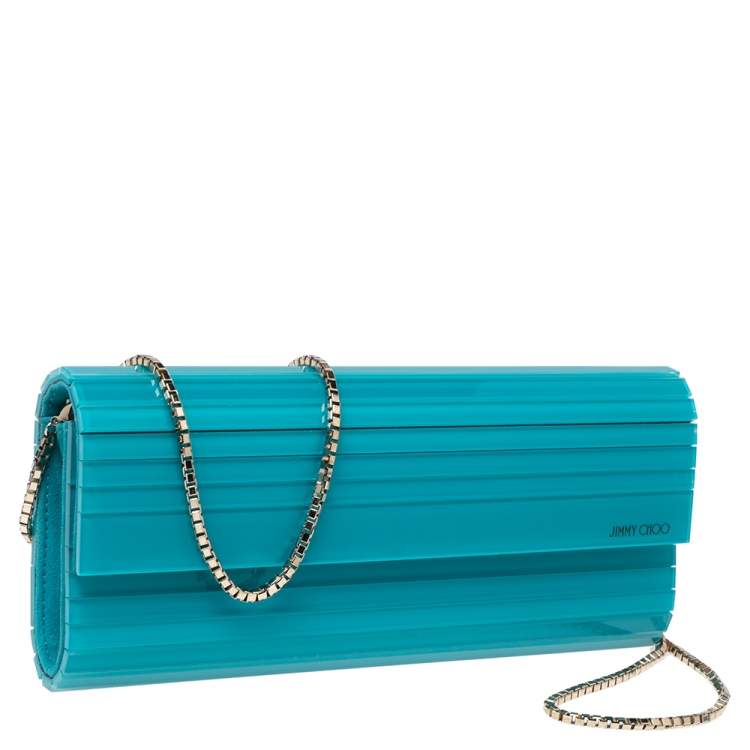 Pre Owned Jimmy Choo Teal Blue Acrylic Sweetie Clutch
