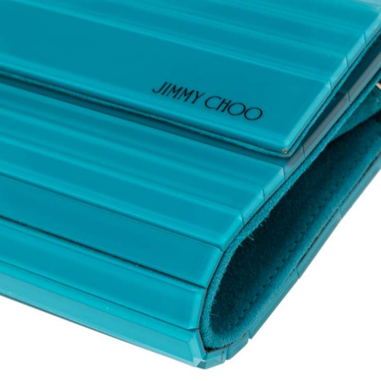 Pre Owned Jimmy Choo Teal Blue Acrylic Sweetie Clutch