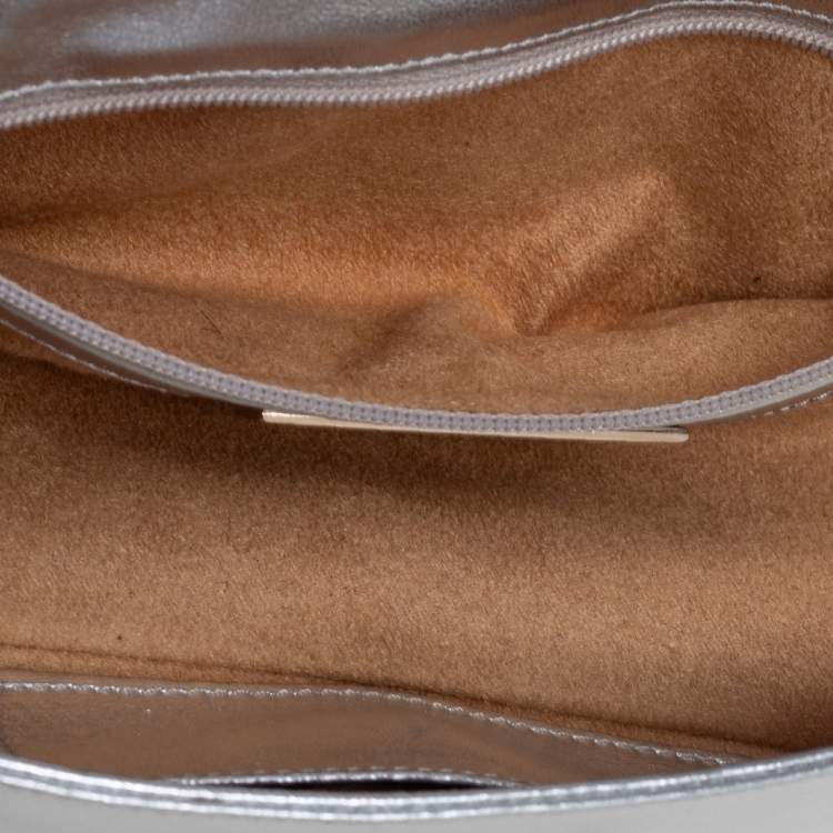 Pre Owned Jimmy Choo Silver Leather Baguette Bag