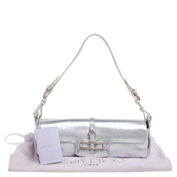 Pre Owned Jimmy Choo Silver Leather Baguette Bag