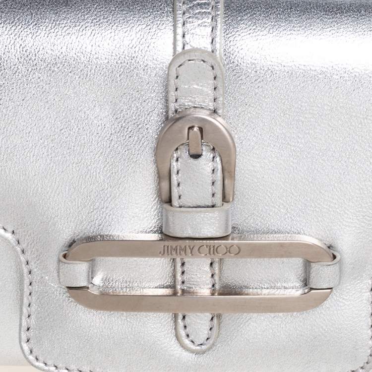 Pre Owned Jimmy Choo Silver Leather Baguette Bag