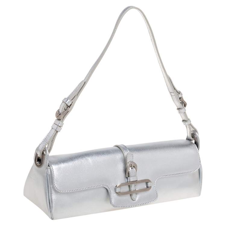 Pre Owned Jimmy Choo Silver Leather Baguette Bag