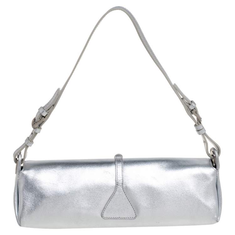 Pre Owned Jimmy Choo Silver Leather Baguette Bag