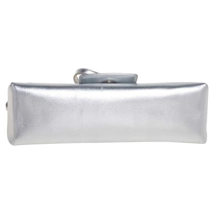Pre Owned Jimmy Choo Silver Leather Baguette Bag