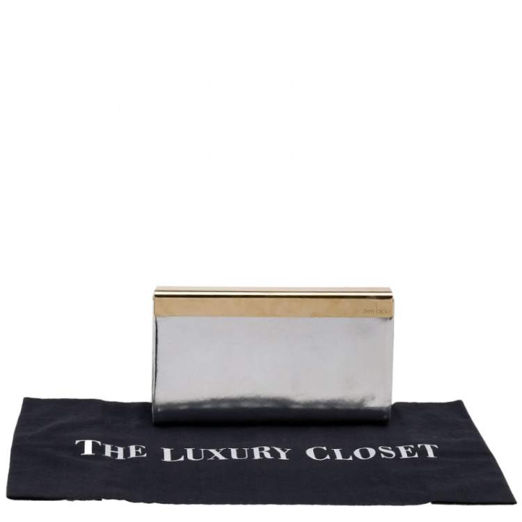 Pre Owned Jimmy Choo Metallic Silver Patent Leather Clutch