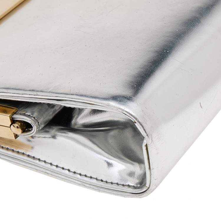 Pre Owned Jimmy Choo Metallic Silver Patent Leather Clutch