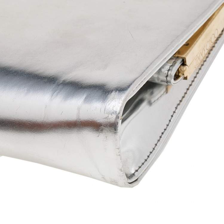 Pre Owned Jimmy Choo Metallic Silver Patent Leather Clutch