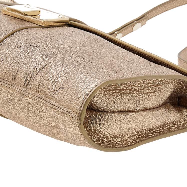 مملوكة مسبقًا Jimmy Choo Metallic Gold Leather Rebel Clutch Bag