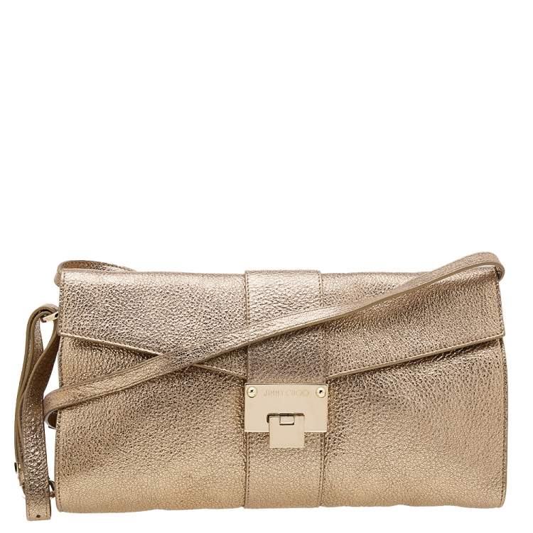 مملوكة مسبقًا Jimmy Choo Metallic Gold Leather Rebel Clutch Bag