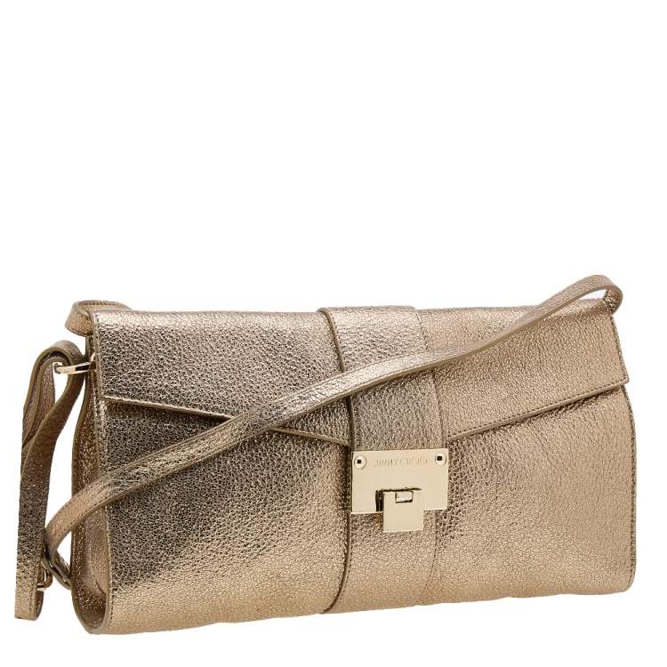 مملوكة مسبقًا Jimmy Choo Metallic Gold Leather Rebel Clutch Bag