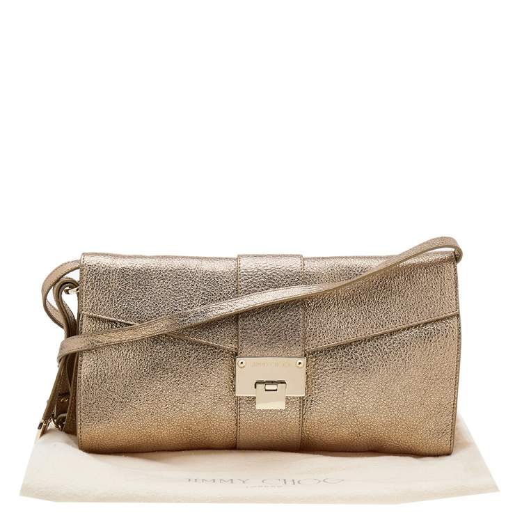 مملوكة مسبقًا Jimmy Choo Metallic Gold Leather Rebel Clutch Bag