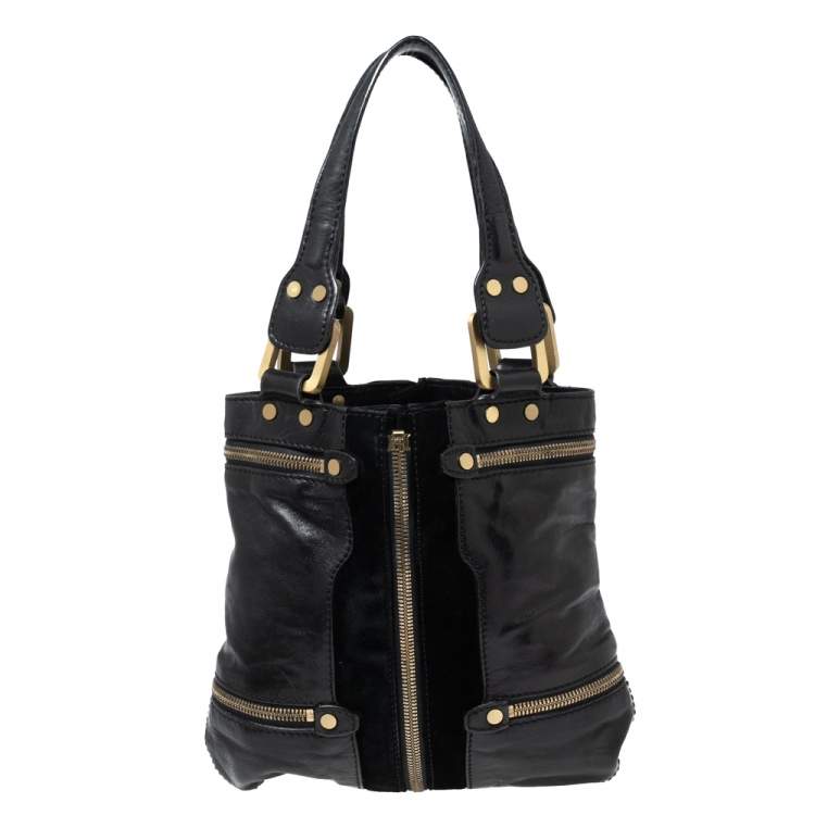 Pre Owned Jimmy Choo Black Leather And Suede Mona Tote