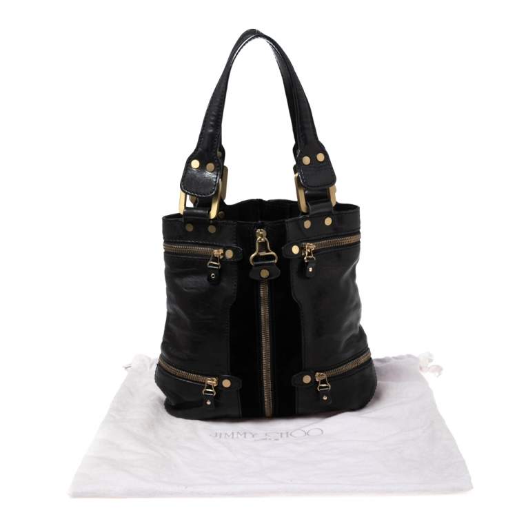 Pre Owned Jimmy Choo Black Leather And Suede Mona Tote