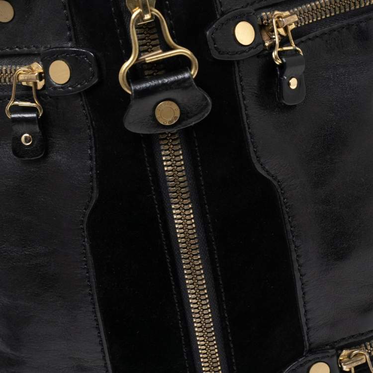 Pre Owned Jimmy Choo Black Leather And Suede Mona Tote